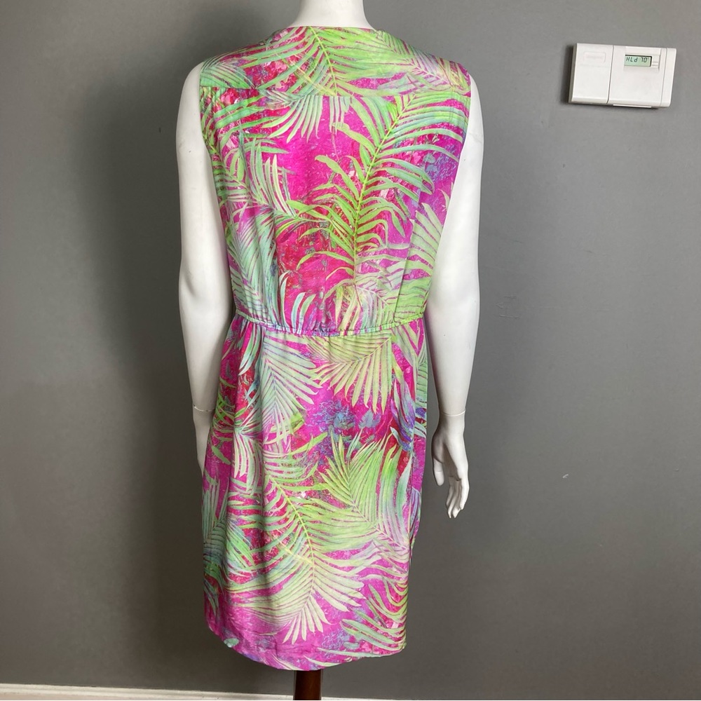 Nanette Lepore Silk Tropical Dress Sleeveless Pink Fern Print Faux Wrap Size 12 View 5